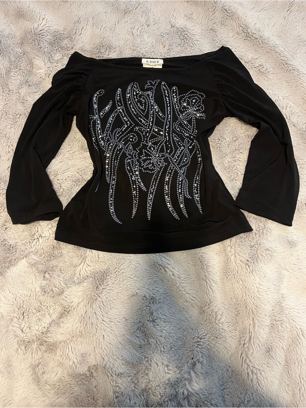 A. Byer Black Sequin & Rhinestone Patterned Top
